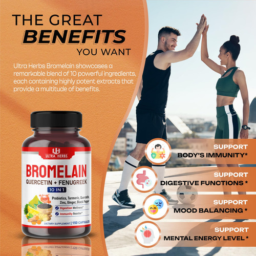 Suplemento Ultra Herbs Bromelaína Com Quercetina Zinco 15 - Imagem 4