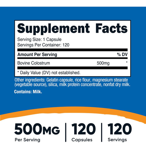 Nutricost Colostro Nutricost 500mg 120 Cápsulas Sem Glúten - Imagem 3