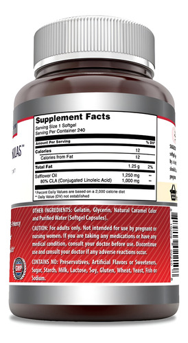 Suplemento Cla Amazing Nutrition 1250 Mg | 240 Cápsulas