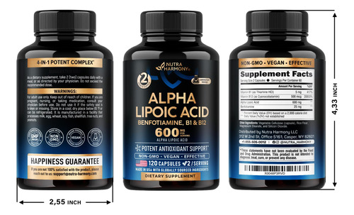 Suplemento Nutraharmony Ácido Alfa Lipóico 600mg 120 Cápsula - Imagem 8