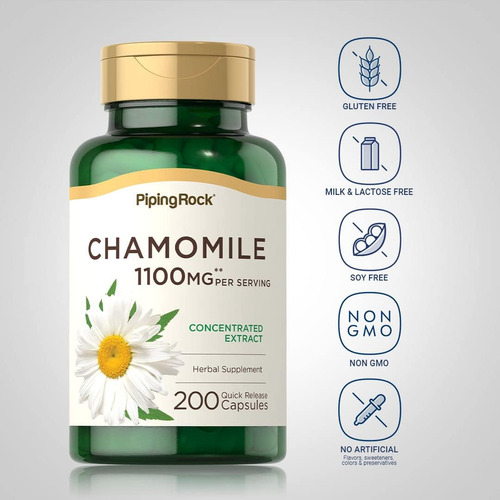 Cápsulas De Camomila Piping Rock 1100mg | 200 Comprimidos | - Imagem 11