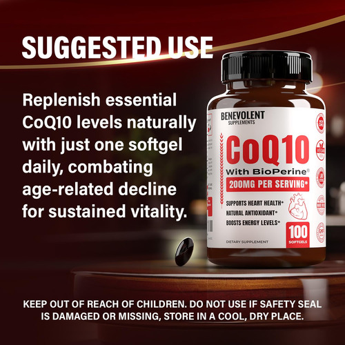 Suplemento De Coenzima Q10 Nutrição Benevolente 200 Mg 100 S - Imagem 6