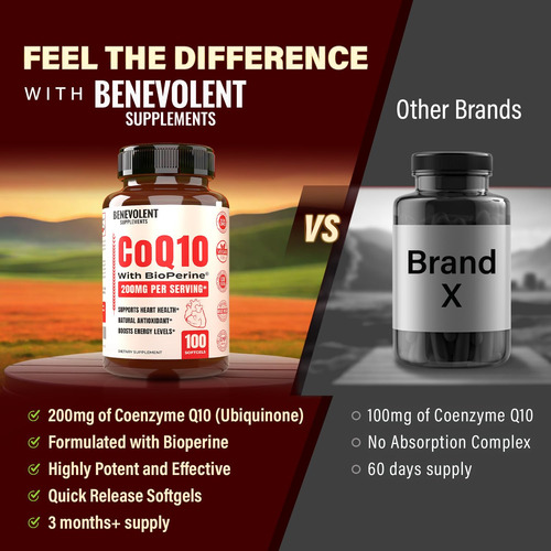 Suplemento De Coenzima Q10 Nutrição Benevolente 200 Mg 100 S - Imagem 5