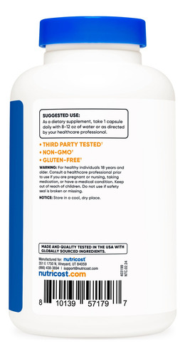 Suplemento Nutricost L-arginina L-ornitina 750 Mg 180 Cápsul - Imagem 4