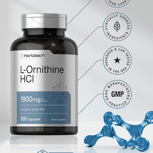 Horbäach L Ornitina Hcl 1900mg 120 Cápsulas - Imagem 6