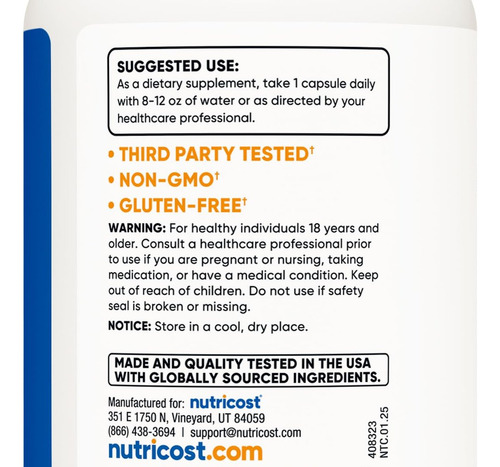 Nutricost Colostro Nutricost 500mg 120 Cápsulas Sem Glúten - Imagem 4