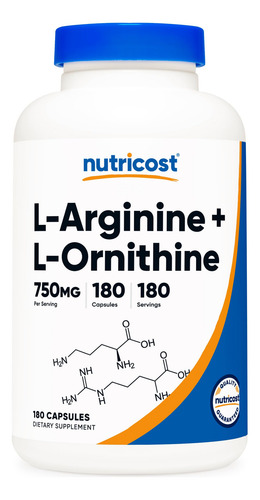 Suplemento Nutricost L-arginina L-ornitina 750 Mg 180 Cápsul