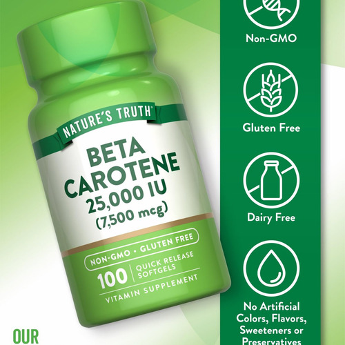 Nature"s Truth Beta Caroteno 25000 Ui - 100 Cápsulas - Imagem 5