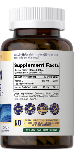 Suplemento De Ferro Carlyle 65 Mg Com Vitamina C | 180 | 300 - Imagem 2