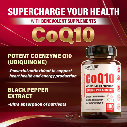 Suplemento De Coenzima Q10 Nutrição Benevolente 200 Mg 100 S - Imagem 4