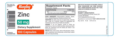 Rugby Laboratories Cápsulas De Rugby Zinco 50 Mg, 100 Unidad