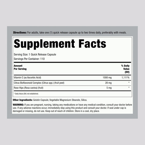 Piping Rock Vitamina C | 1000mg | 110 Cápsulas | Com Bioflav - Imagem 9