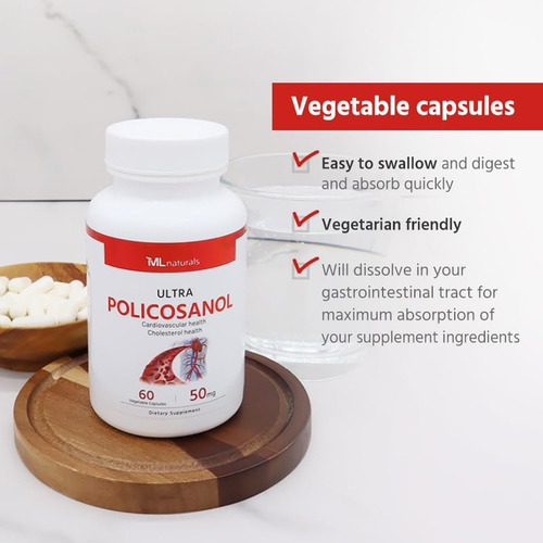 Ml Naturals Policosanol 50 Mg, 60 Cápsulas Veganas - Imagem 6
