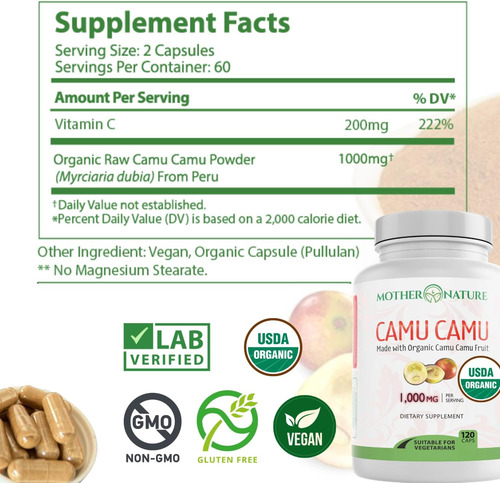 Vitamina C Orgânica De Cápsulas De Camu Camu 1.000 Mg, Embal - Imagem 6