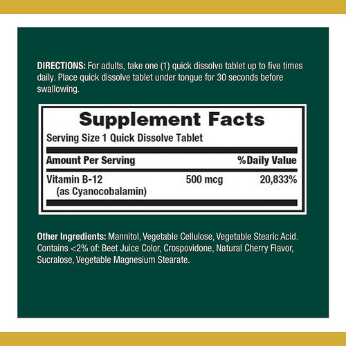 Suplemento Nature"s Bounty Vitamina B12 500 Mcg Comprimid - Imagem 6