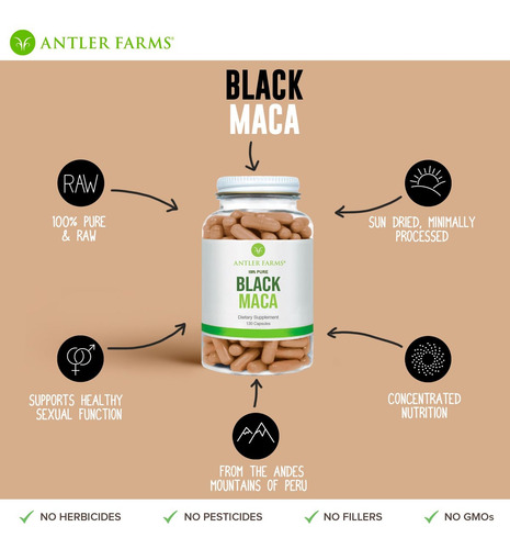 Antler Farms Maca Preta Pura 1500mg, 130 Cápsulas - Imagem 4