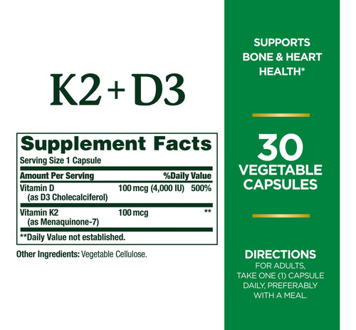 Suplemento Nature"s Bounty Vitamina D3 K2 4000iu + 100mcg - Imagem 2