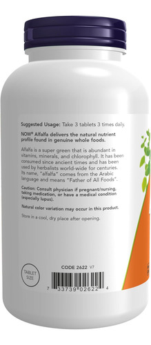 Now Foods Supplements, Alfafa 650 Mg Fonte De Vitamina K, Su - Imagem 3