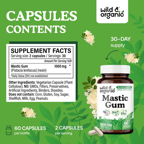 Cápsulas De Goma Mástique Vegana Wild & Organic 1000 Mg - Imagem 6