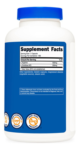 Suplemento Nutricost L-arginina L-ornitina 750 Mg 180 Cápsul - Imagem 5