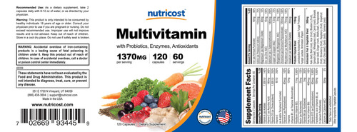 Suplemento Multivitamínico Nutricost Com Probióticos 120 Cáp - Imagem 6