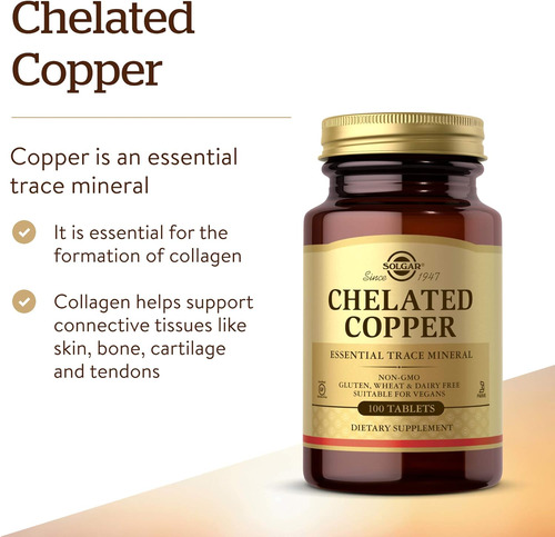 Solgar Chelated Copper, 100 Comprimidos - Essencial Para ... - Imagem 3