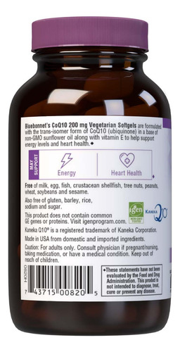 Suplemento Bluebonnet Coq-10 200 Mg Cápsulas Gelatinosas Veg - Imagem 3