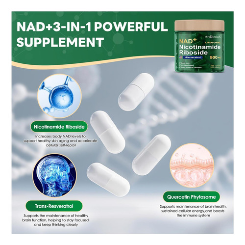 Nad+ Suplemento, Nad Nicotinamida Ribosídeo 900mg Para E De - Imagem 6