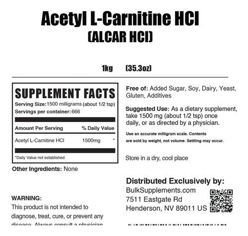 Bulksupplements Acetil L-carnitina Em Pó 1 Kg Sem Glúten - Imagem 5