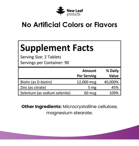 Biotina Vitaminas 12000mcg Com Coco Da Leaf Products - Imagem 2