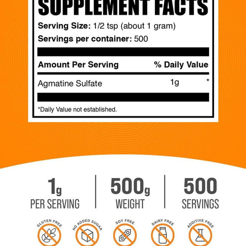 Pó De Sulfato De Agmatina Bulksupplements - 500g Sem Sabor - Imagem 3