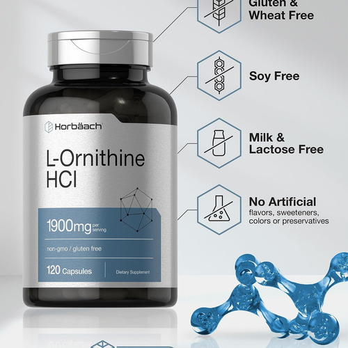 Horbäach L Ornitina Hcl 1900mg 120 Cápsulas - Imagem 4