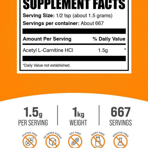 Bulksupplements Acetil L-carnitina Em Pó 1 Kg Sem Glúten - Imagem 2