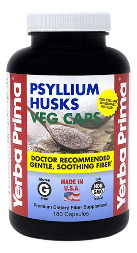 Suplemento Yerba Prima Fiber Psyllium Husks 180 Cápsulas Veg