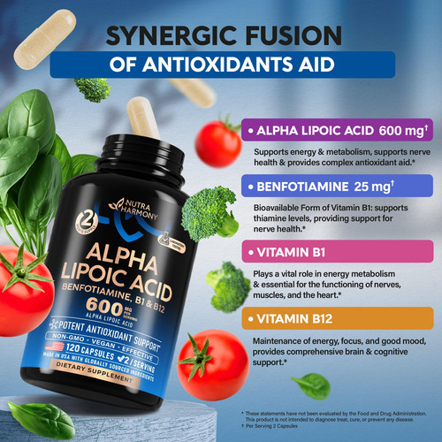 Suplemento Nutraharmony Ácido Alfa Lipóico 600mg 120 Cápsula - Imagem 4