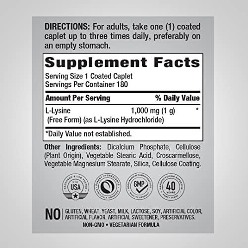 Piping Rock L-lisina 1000 Mg 180 Comprimidos Forma Livre - Imagem 9