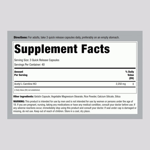 Piping Rock Acetil L-carnitina 2250 Mg 120 Cápsulas ... - Imagem 2