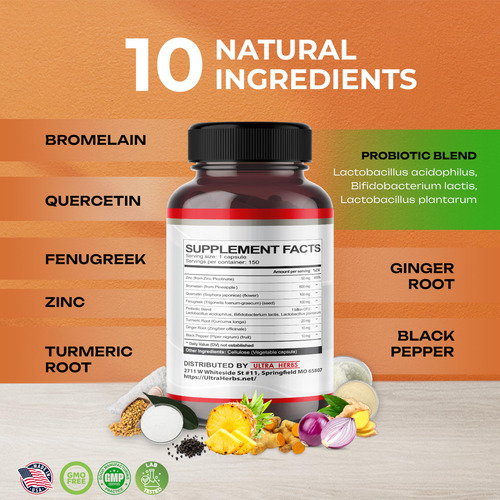 Suplemento Ultra Herbs Bromelaína Com Quercetina Zinco 15 - Imagem 3