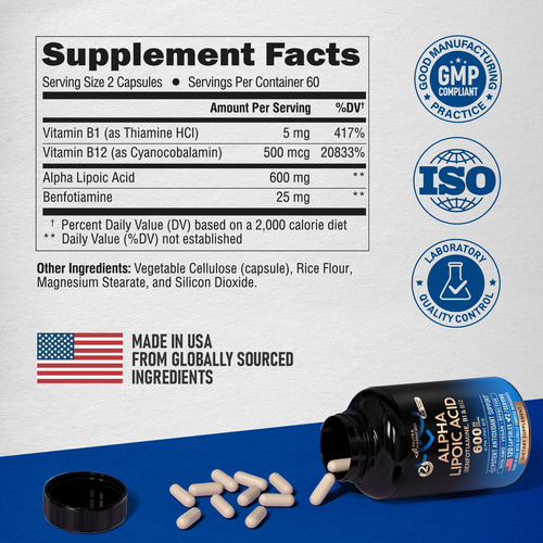 Suplemento Nutraharmony Ácido Alfa Lipóico 600mg 120 Cápsula - Imagem 2
