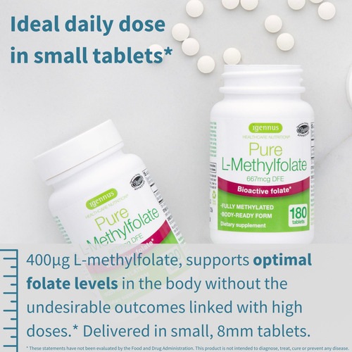 Suplemento Igennus Pure Folate 400mcg 180 Comprimidos - Imagem 3