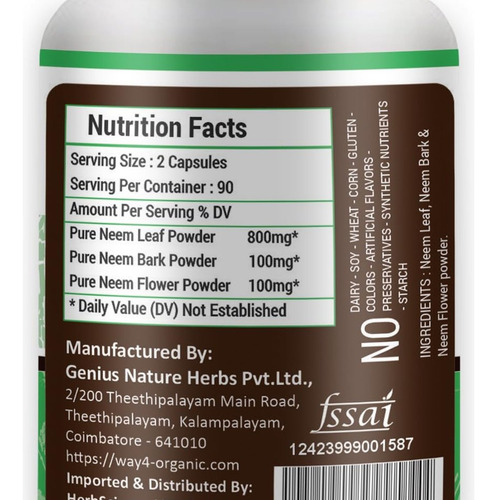 Way 4 Organic W4o Complexo Triplo De Neem W4o - 180 Cápsulas - Imagem 3