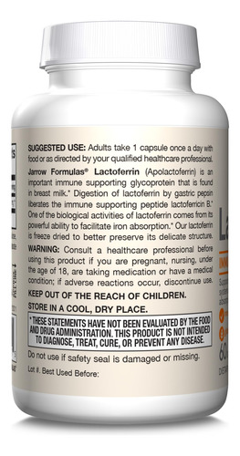 Suplemento Jarrow Formulas Lactoferrina 250 Mg 60 Cápsulas - Imagem 9