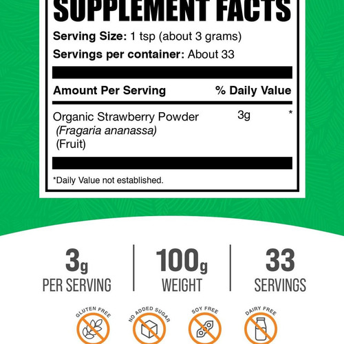 Pó De Morango Orgânico Bulksupplements - Sem Açúcar E Sem Gl - Imagem 3