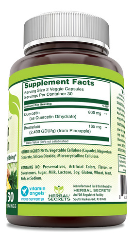 Suplemento De Quercetina E Bromelaína Herbal Secrets 60