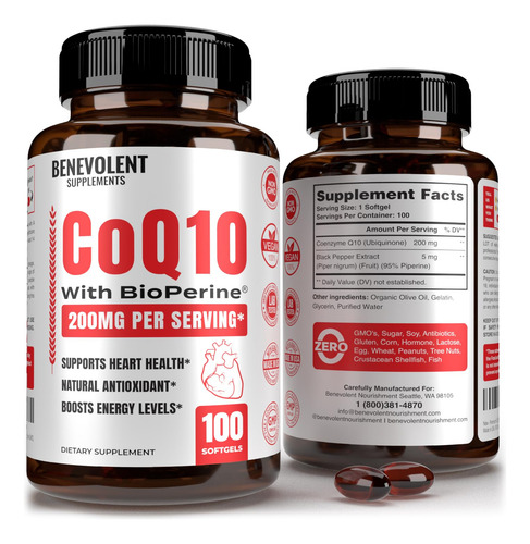 Suplemento De Coenzima Q10 Nutrição Benevolente 200 Mg 100 S