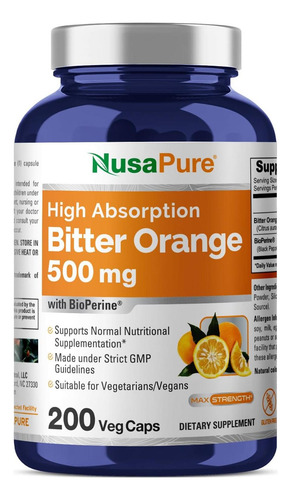 Nusapure Laranja Amarga 500mg 200 Cápsulas Vegetarianas (veg