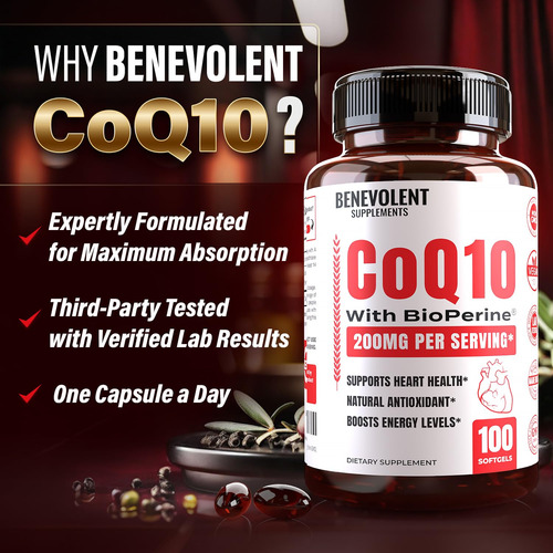 Suplemento De Coenzima Q10 Nutrição Benevolente 200 Mg 100 S - Imagem 7