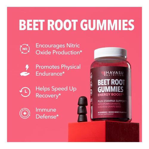 Gummies De Raiz De Beterraba Com Coq10 E Romã Suplemento De - Imagem 3