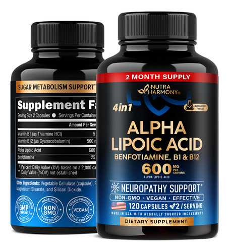 Suplemento Nutraharmony Ácido Alfa Lipóico 600mg 120 Cápsula