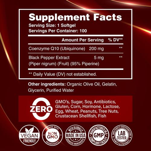 Suplemento De Coenzima Q10 Nutrição Benevolente 200 Mg 100 S - Imagem 3